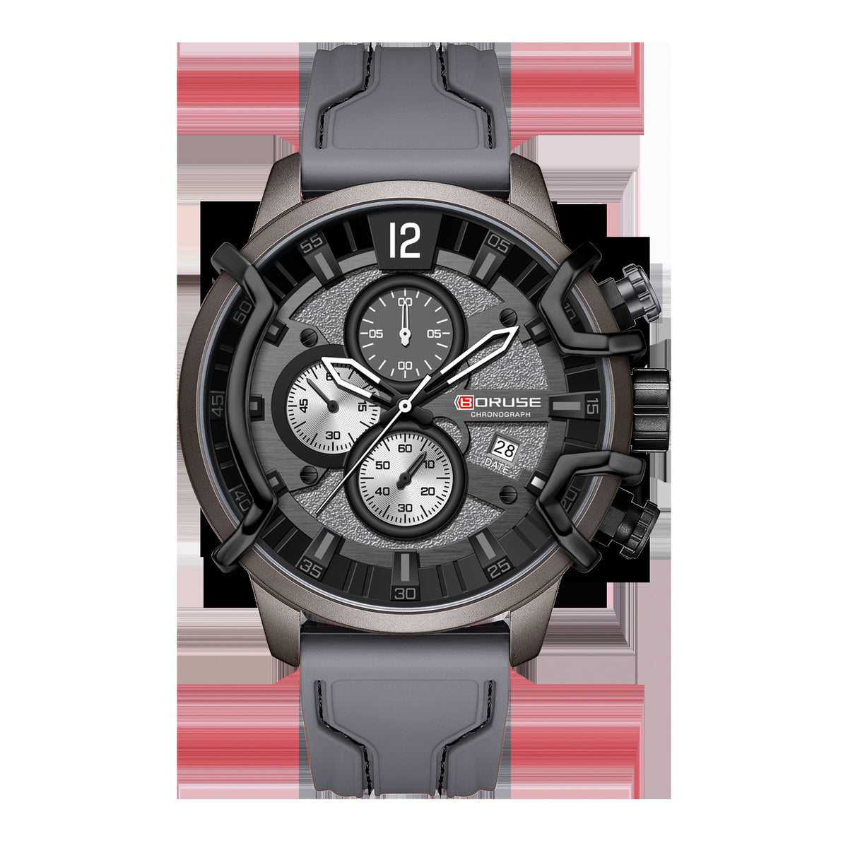 Multifunctional waterproof mens luminous quartz watch luminous dial detail