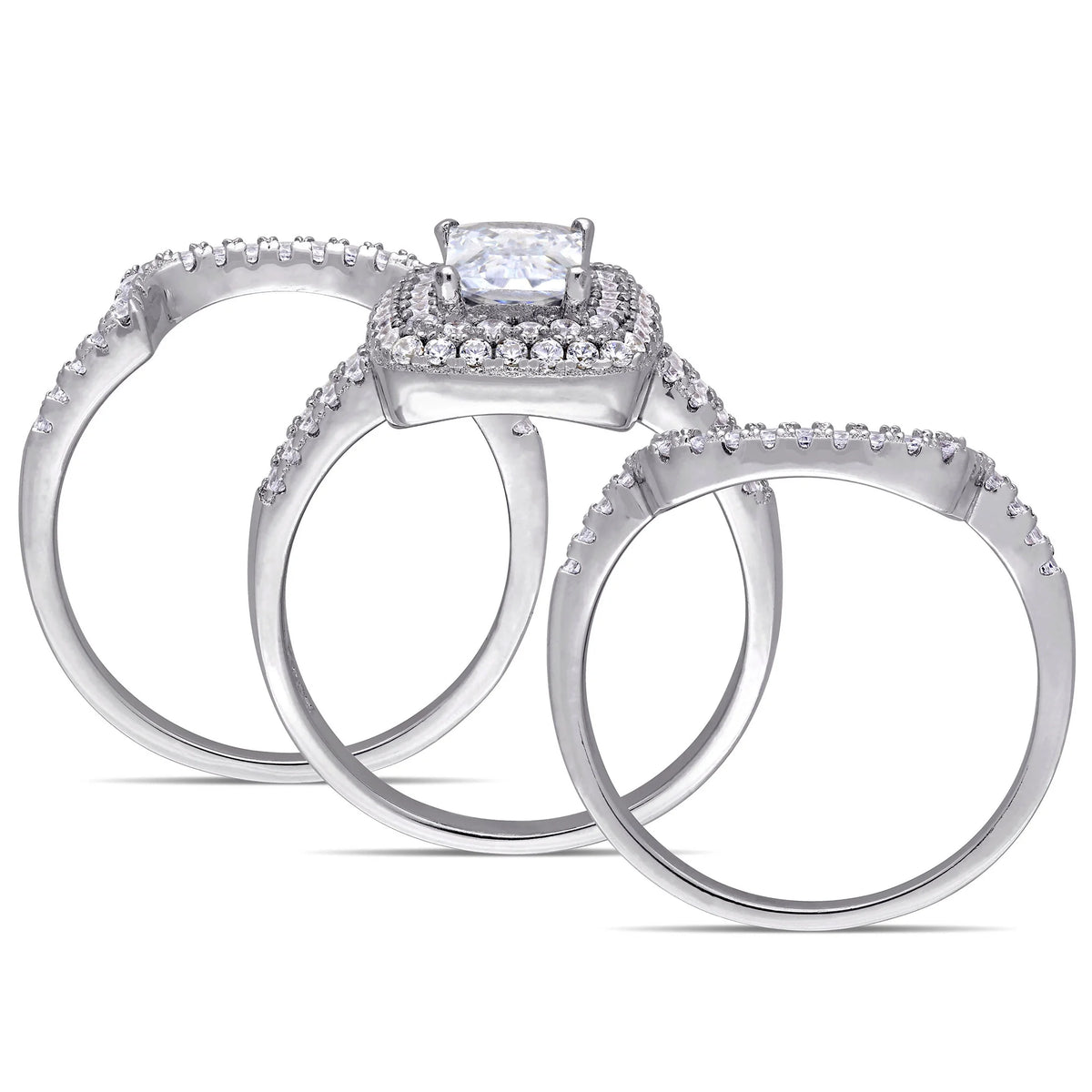 Cubic zirconia emerald sterling silver bridal set stone
