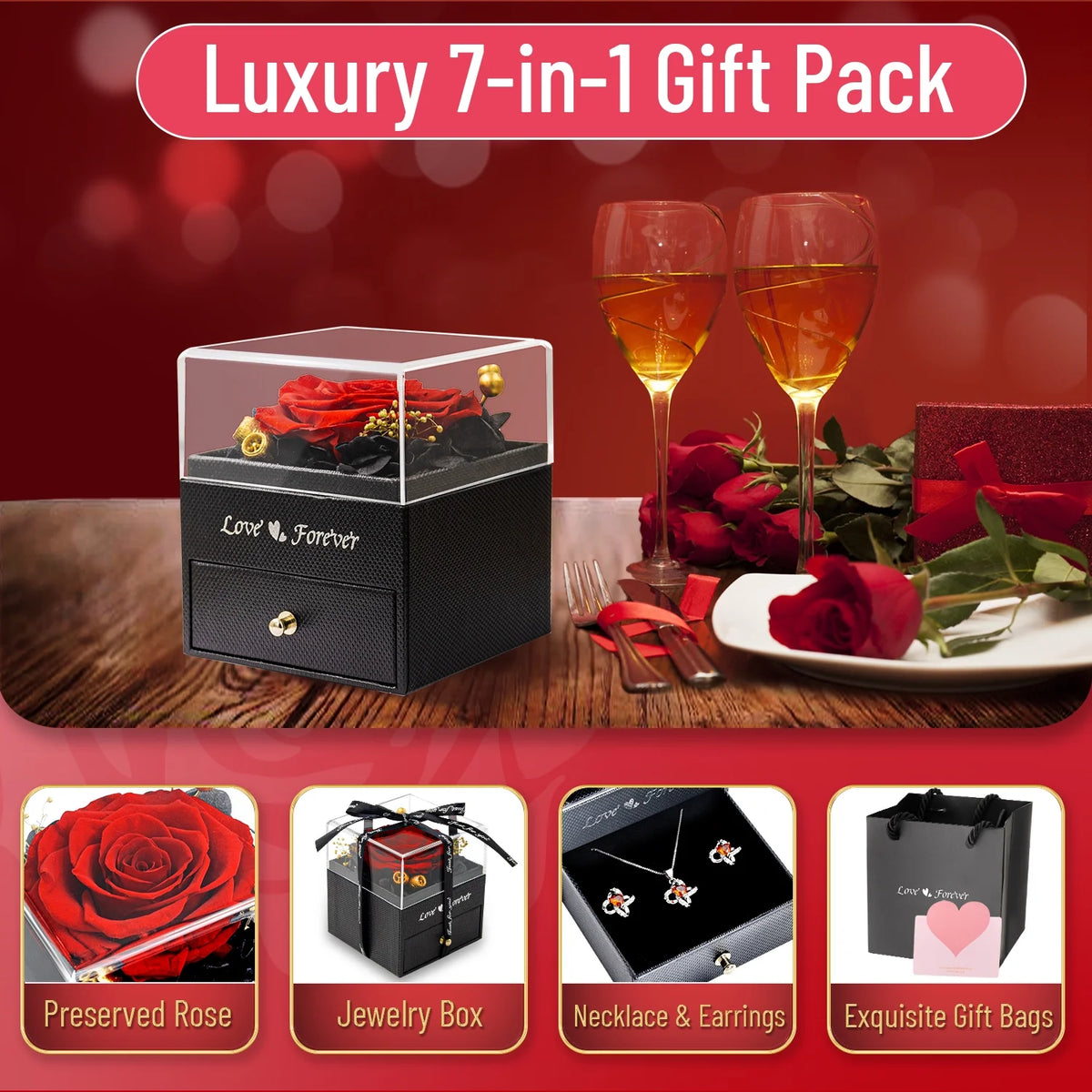 Eternal Rose Necklace Earrings Set Gift for Women