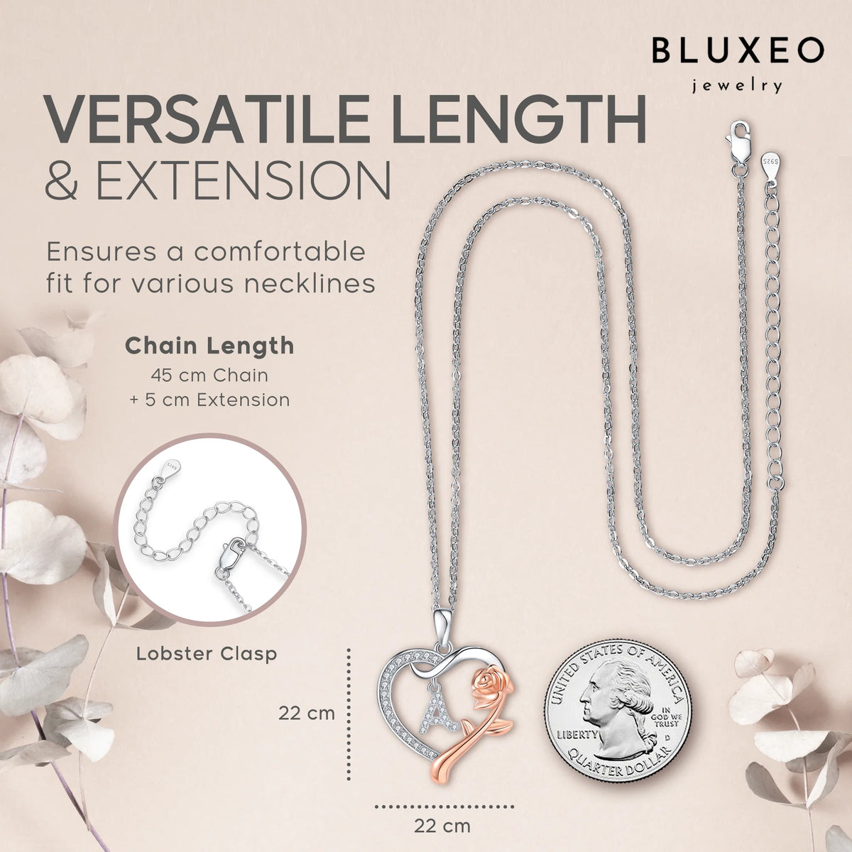 Sterling Silver Rose Heart Necklace for Women – Gift
