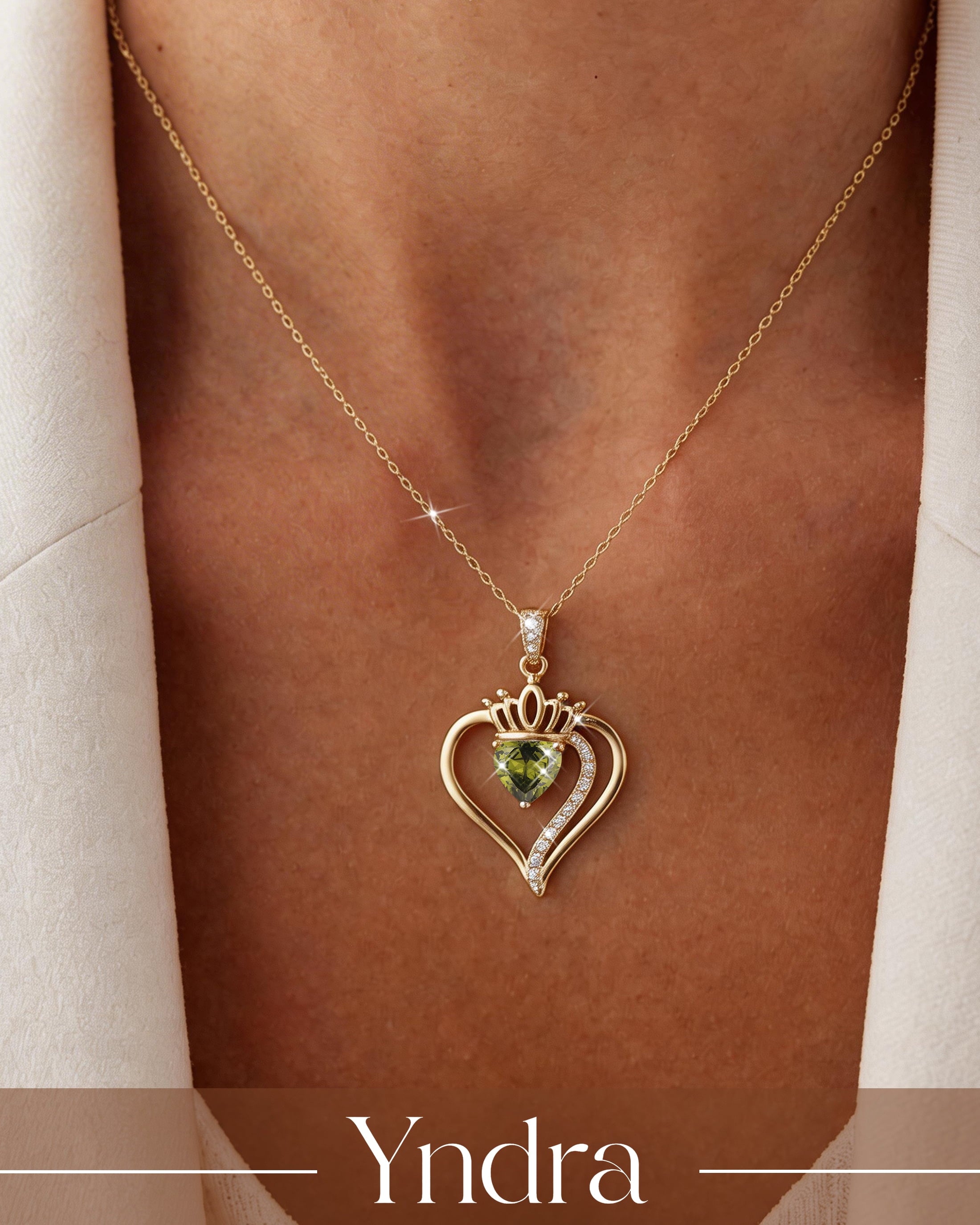 18K gold plated peridot birthstone necklace for women