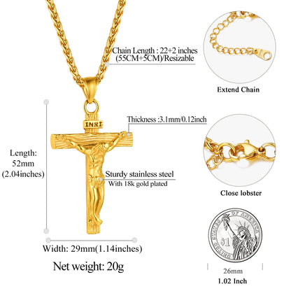 Gold plated cross necklace for men INRI crucifix pendant
