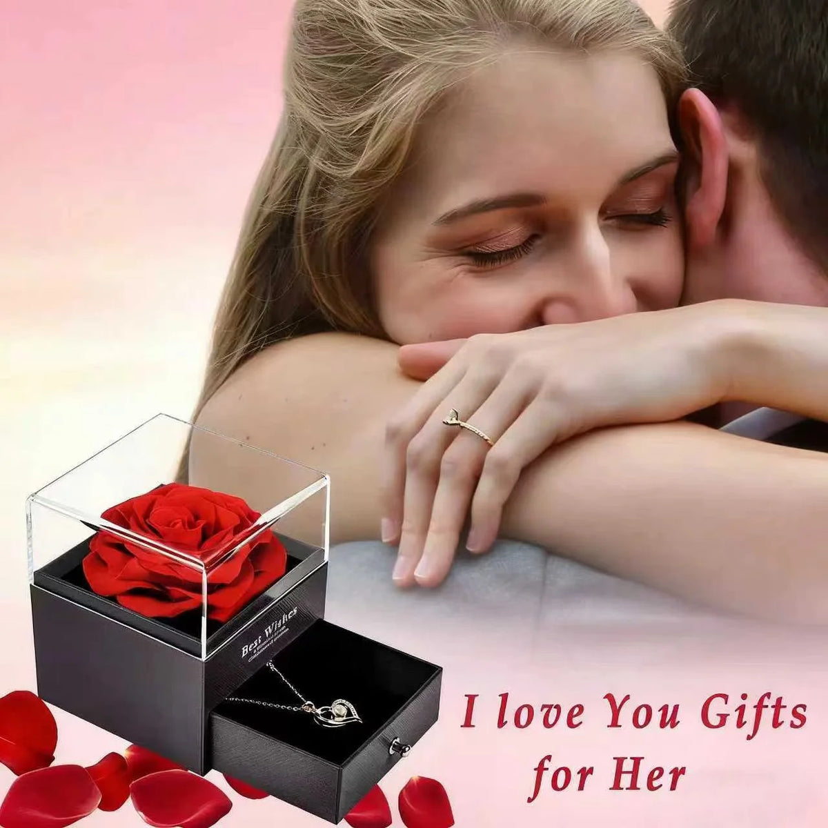 preserved real rose necklace gift for women