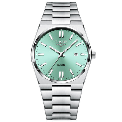 Waterproof luminous quartz calendar wristwatch dial and calendar detail