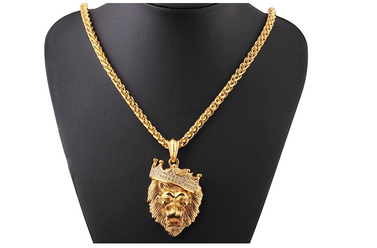 Diamond crown lion hip hop luminous necklace front view