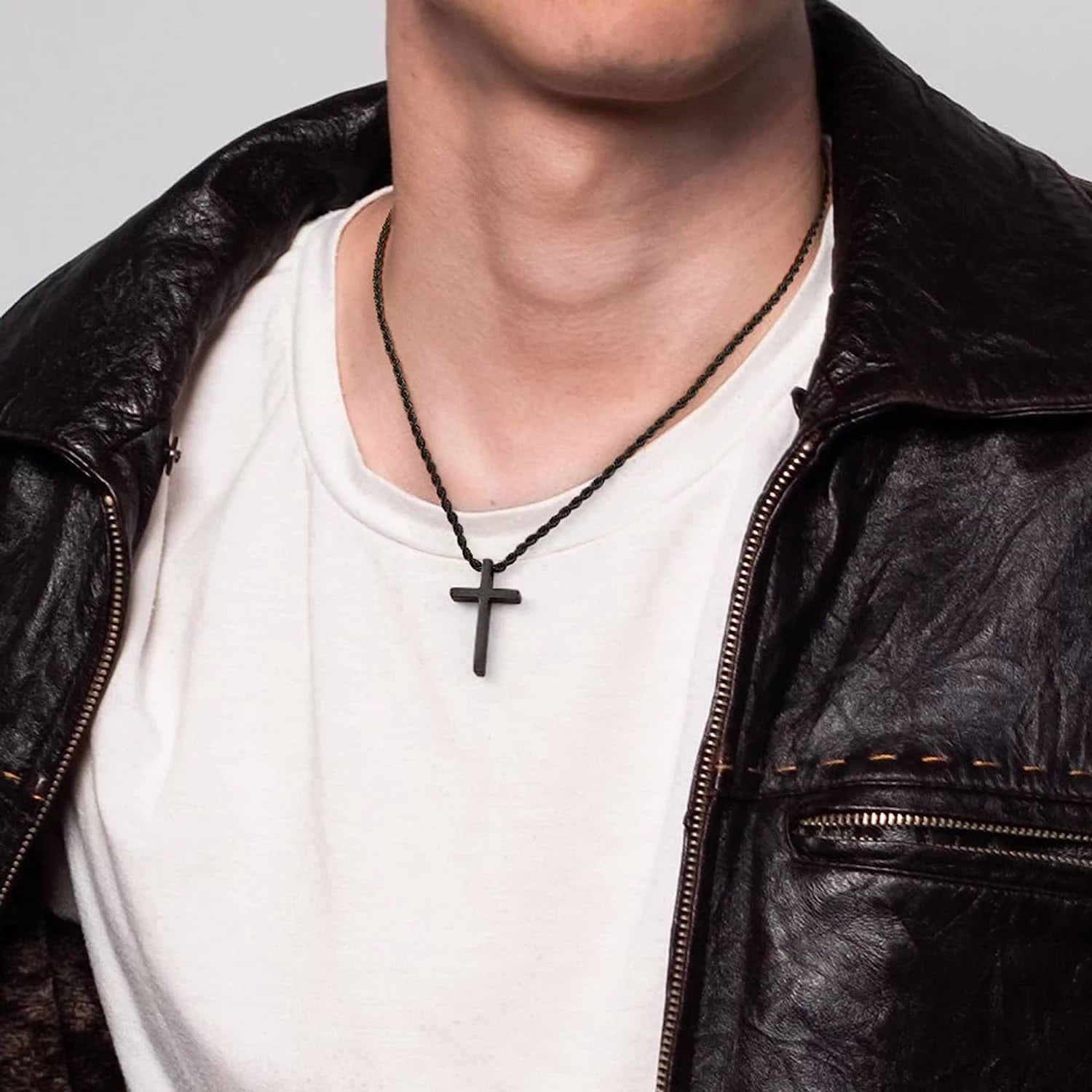 Stainless steel cross necklace for men gold silver black finish detail