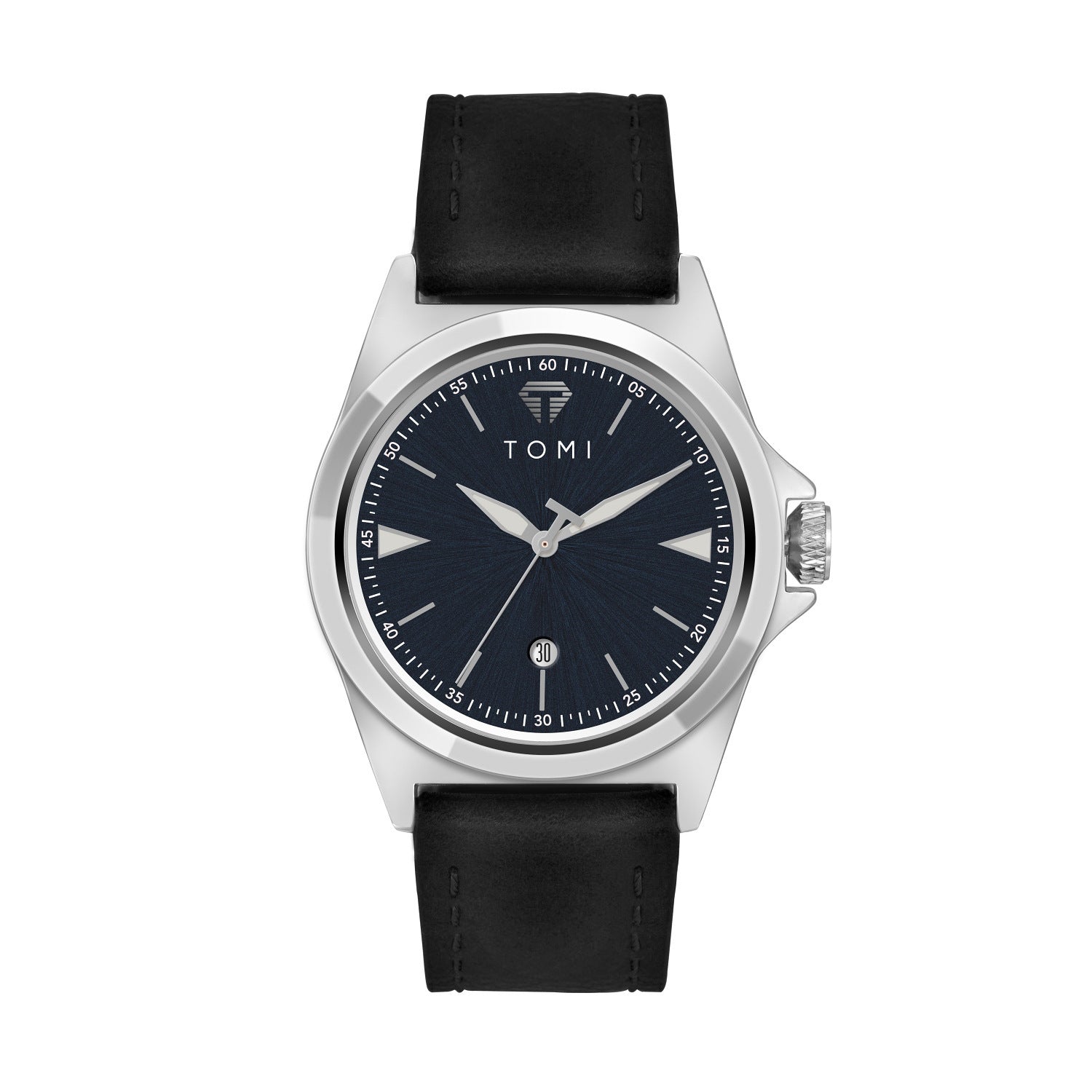 Waterproof leather strap quartz mens watch on wrist