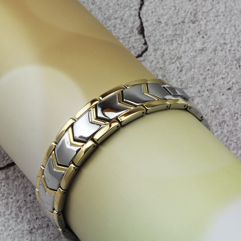 Gold double row magnet bracelet on wrist