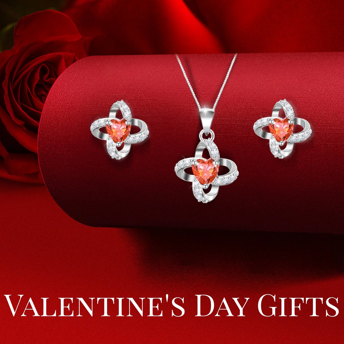 Eternal Rose Necklace Earrings Set Gift for Women