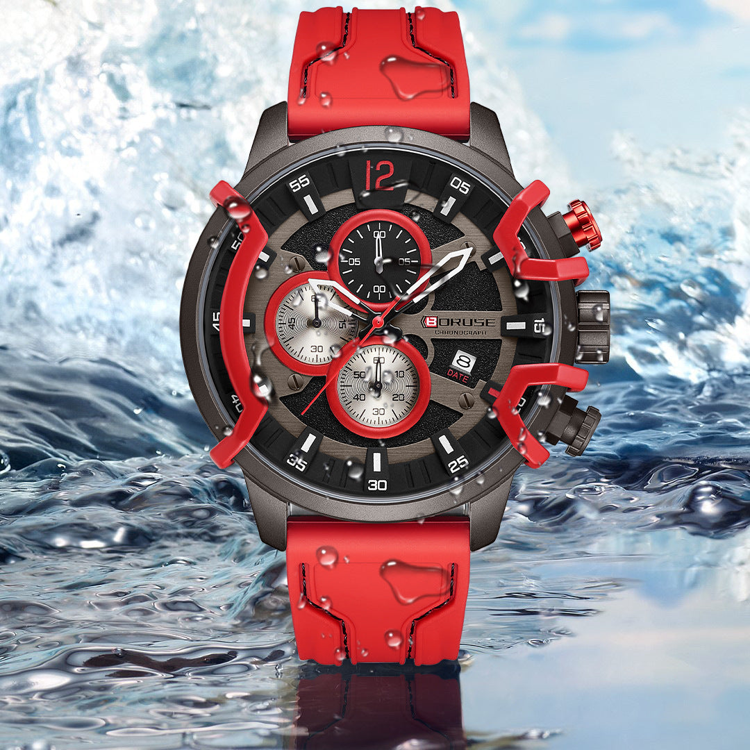Multifunctional waterproof mens luminous quartz watch luminous dial detail