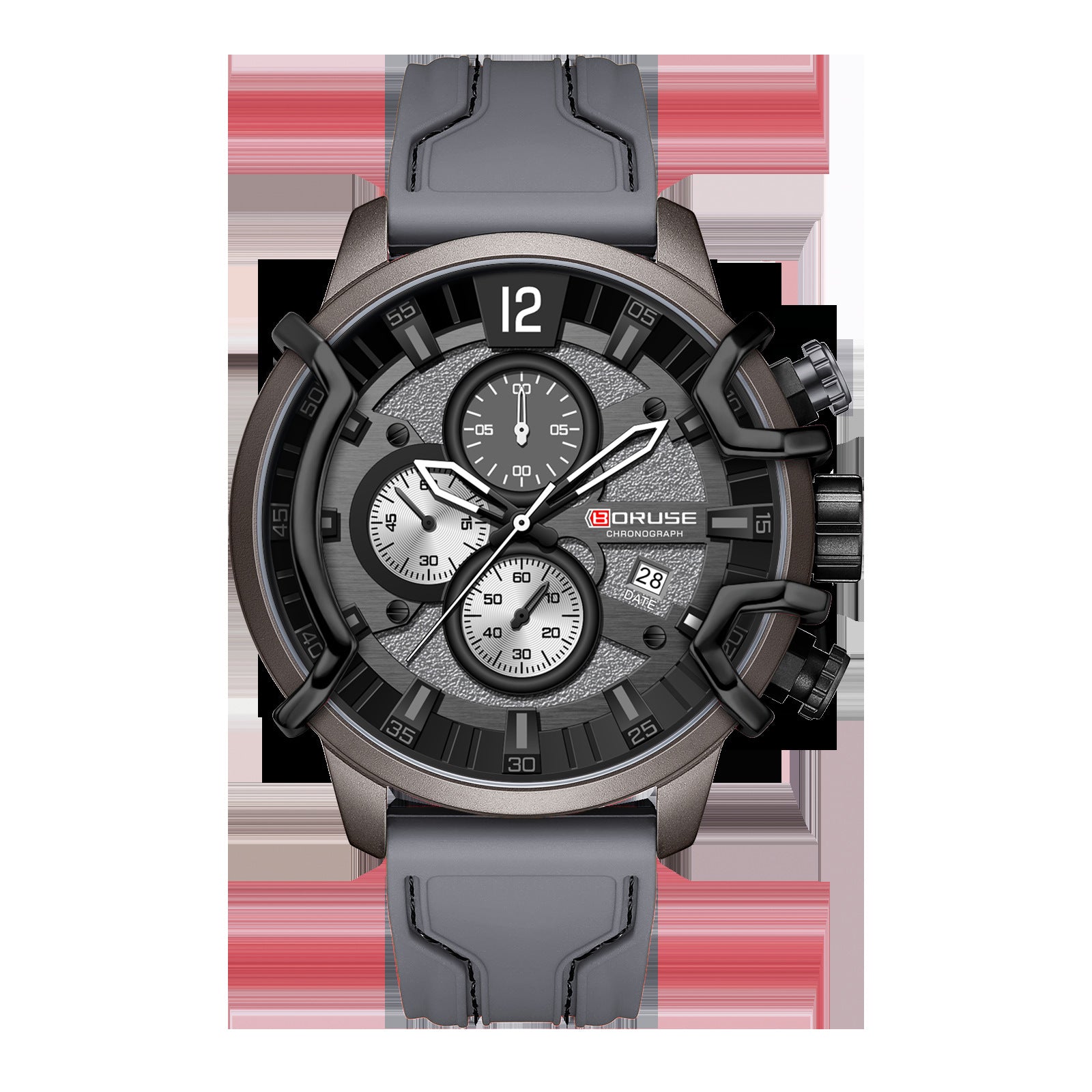 Multifunctional waterproof mens luminous quartz watch luminous dial detail