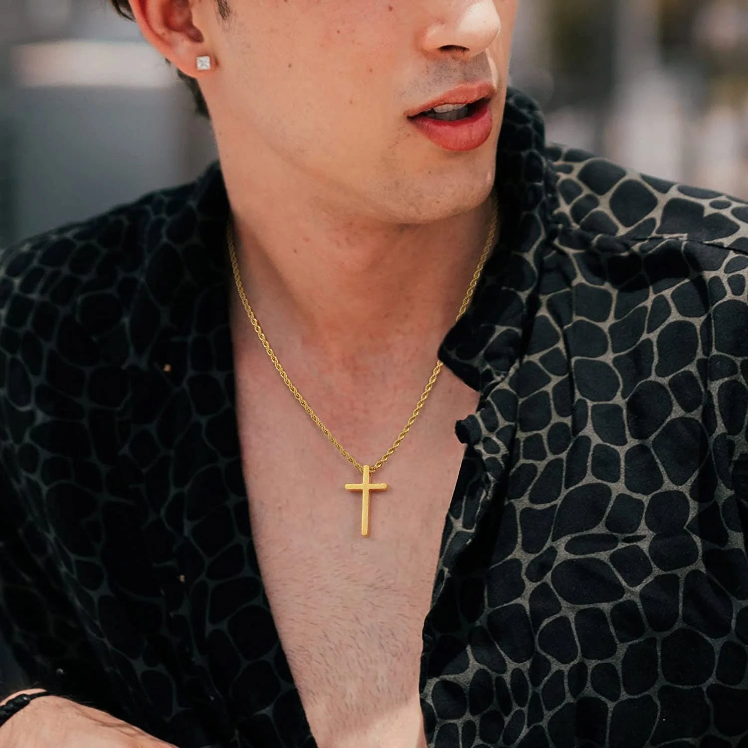 Stainless steel cross necklace for men gold silver black finish detail