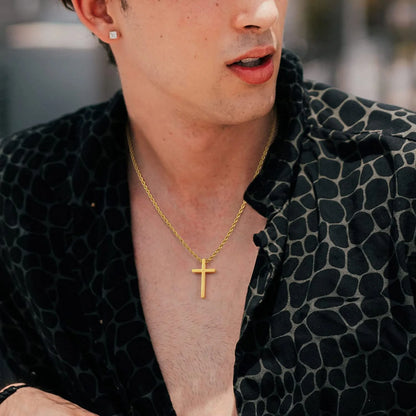 Stainless steel cross necklace for men gold silver black finish detail