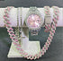 Hip hop watch bracelet and necklace set full set view