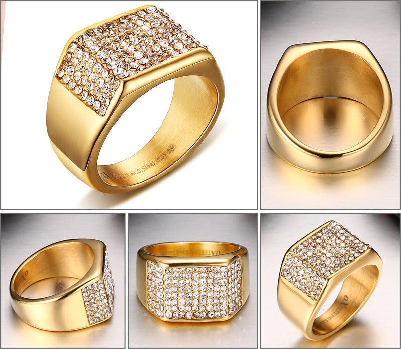 Titanium steel diamond men's ring 