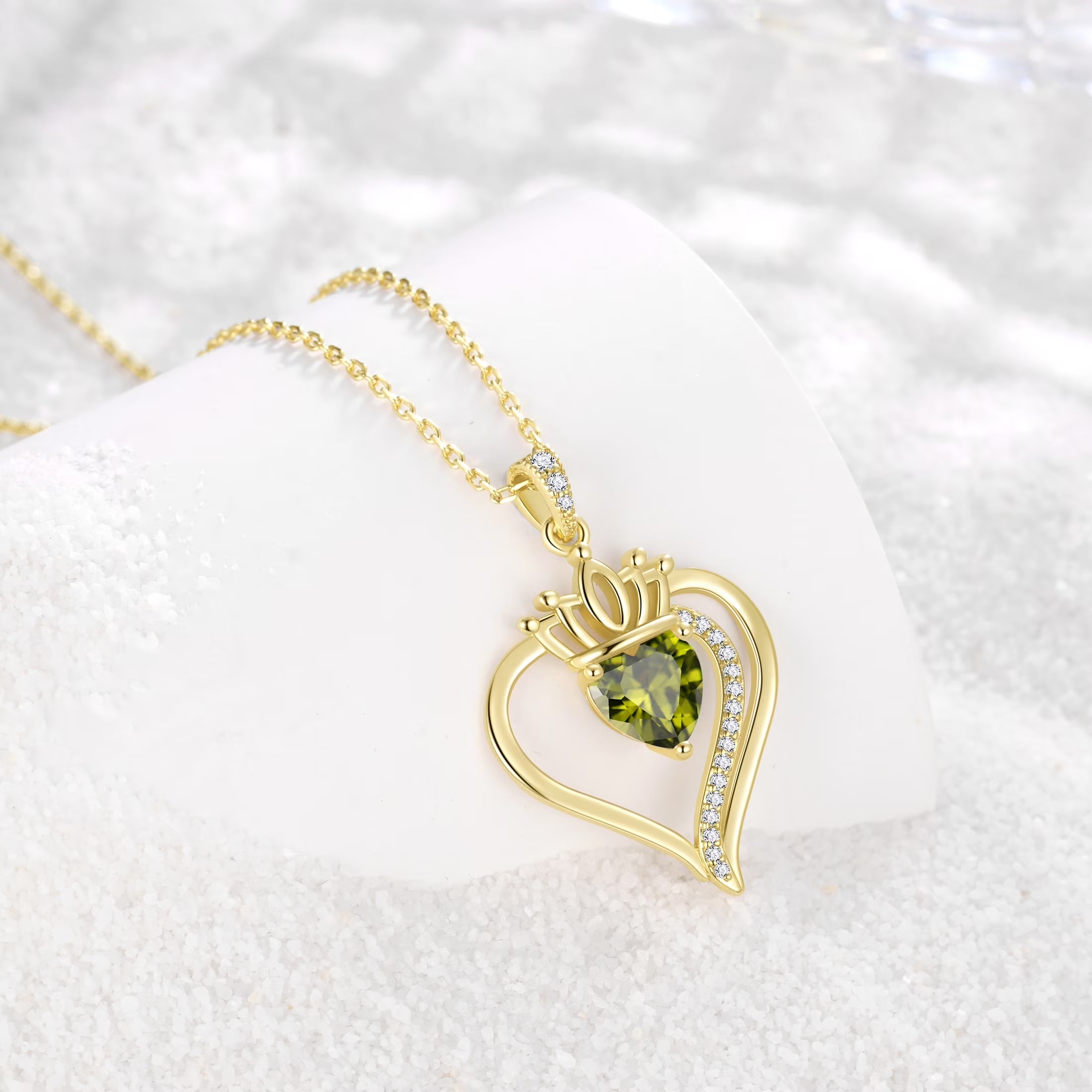 18K gold plated peridot birthstone necklace for women