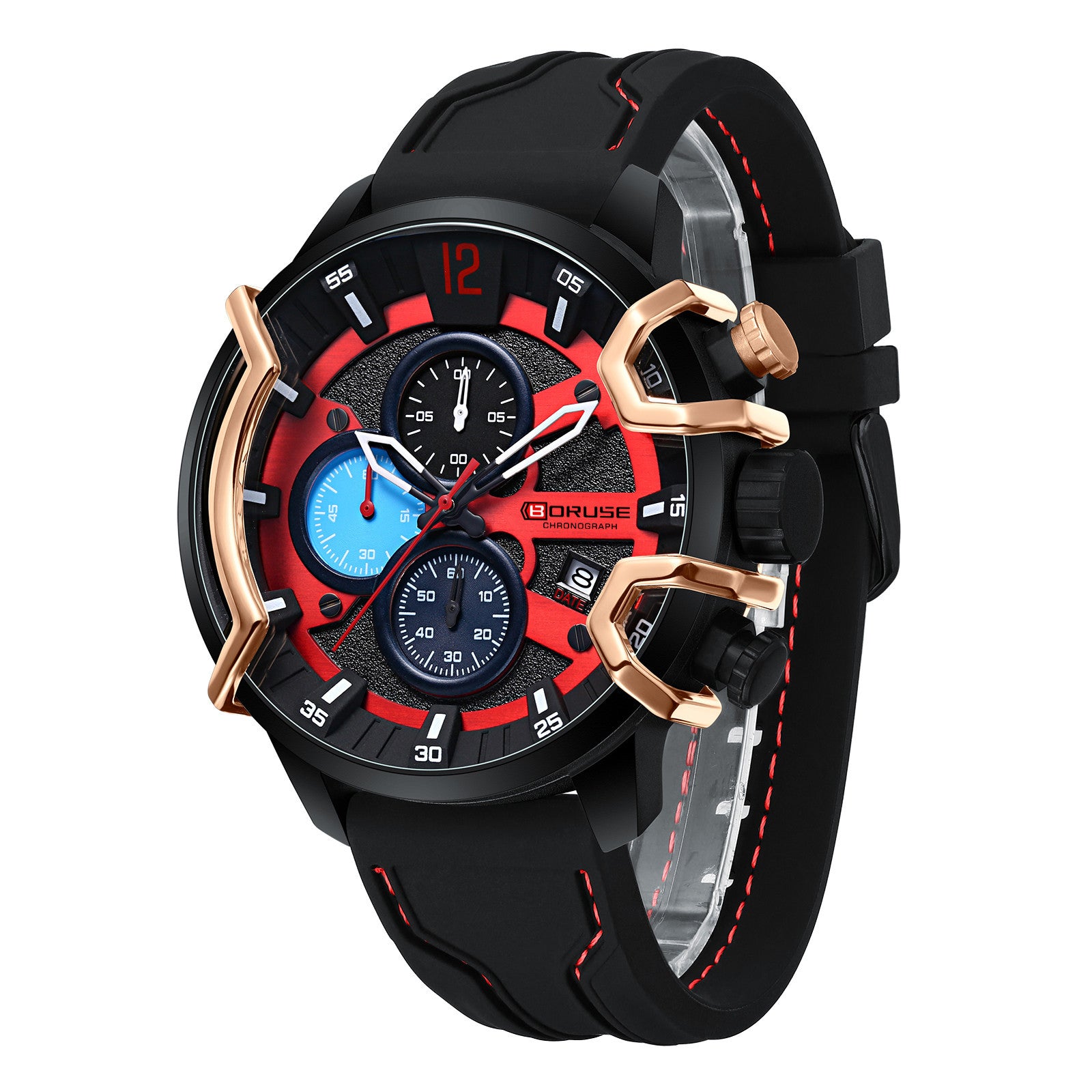 Multifunctional waterproof mens luminous quartz watch luminous dial detail