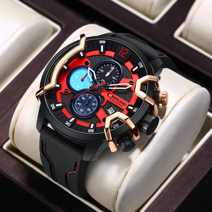 Multifunctional waterproof mens luminous quartz watch luminous dial detail