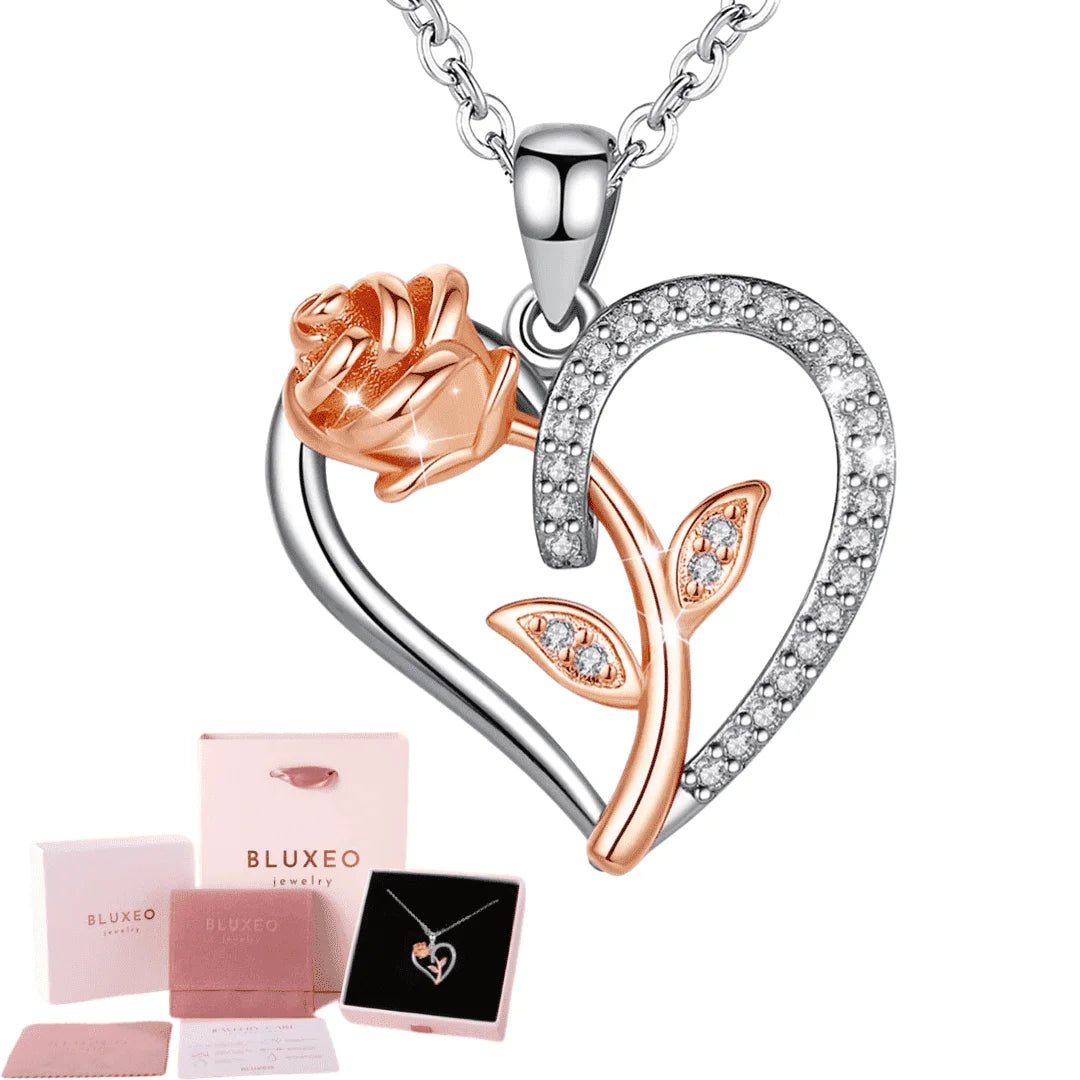 Sterling Silver Rose Heart Necklace for Women – Gift