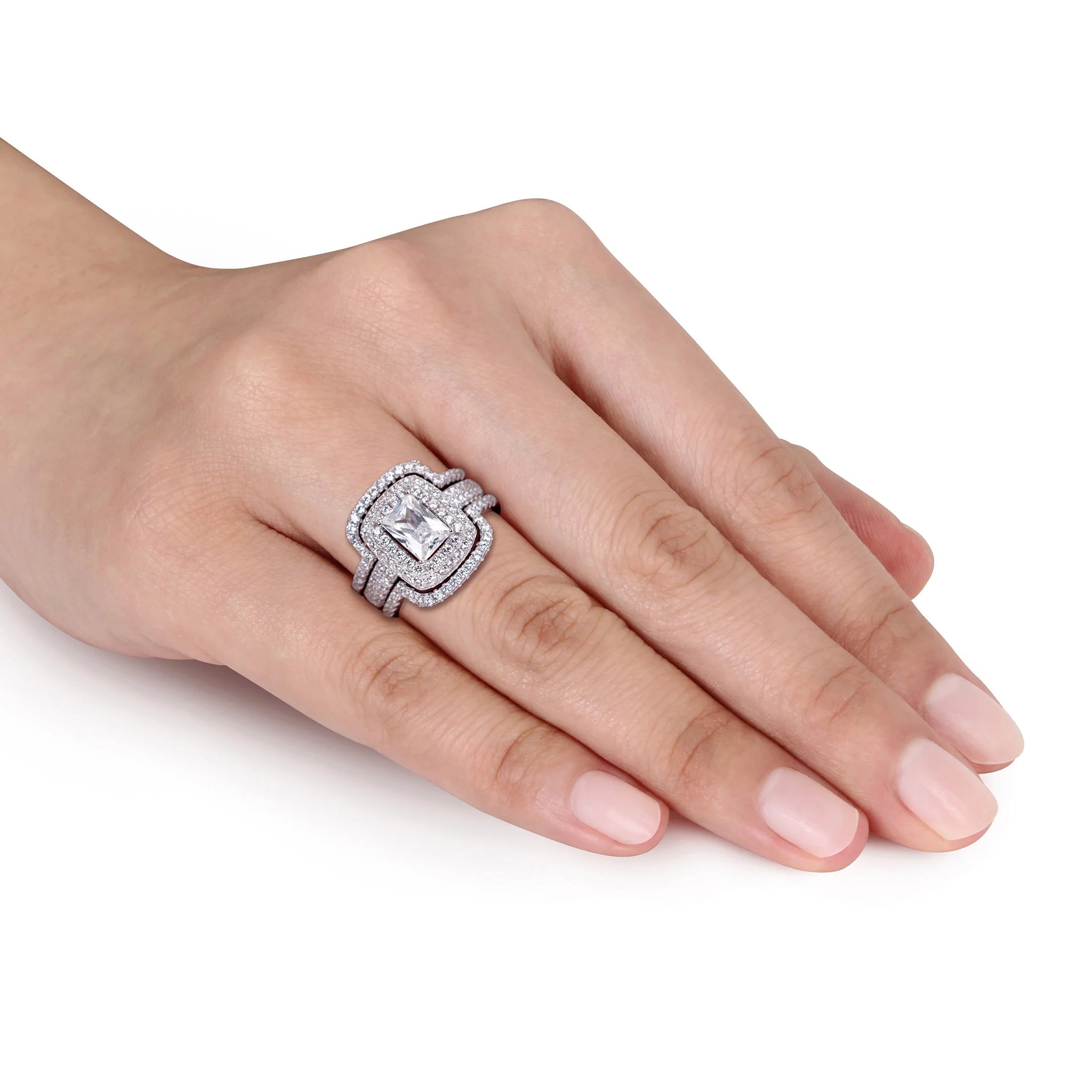 cubic zirconia emerald sterling silver bridal set