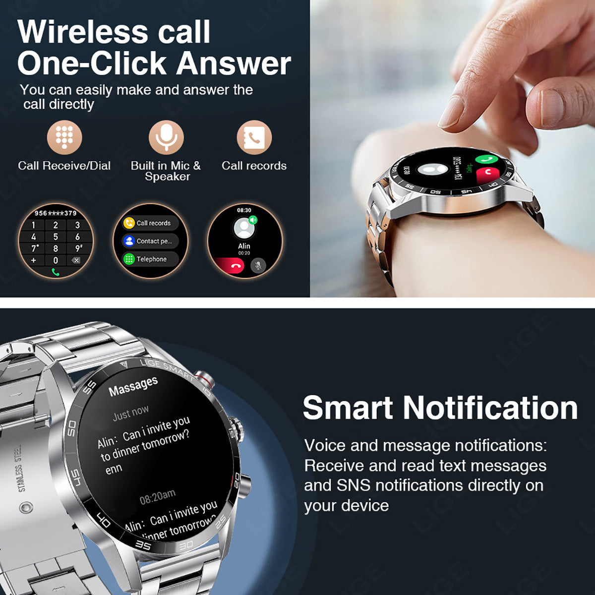 bluetooth smartwatch men blood pressure &amp; heart rate