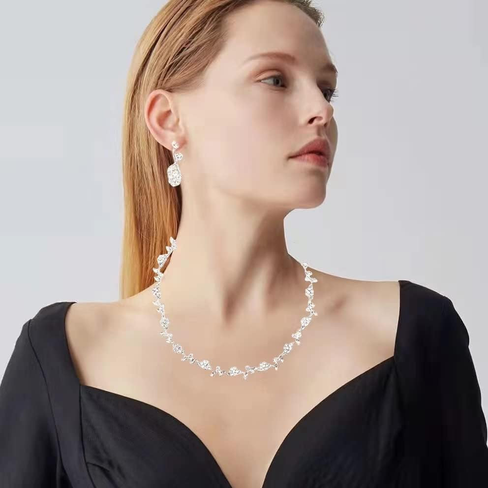 Bridal wedding crystal flower jewelry set on model