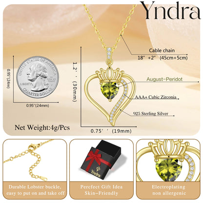 18K gold plated peridot birthstone necklace for women
