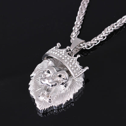 Diamond crown lion hip hop luminous necklace glowing pendant detail