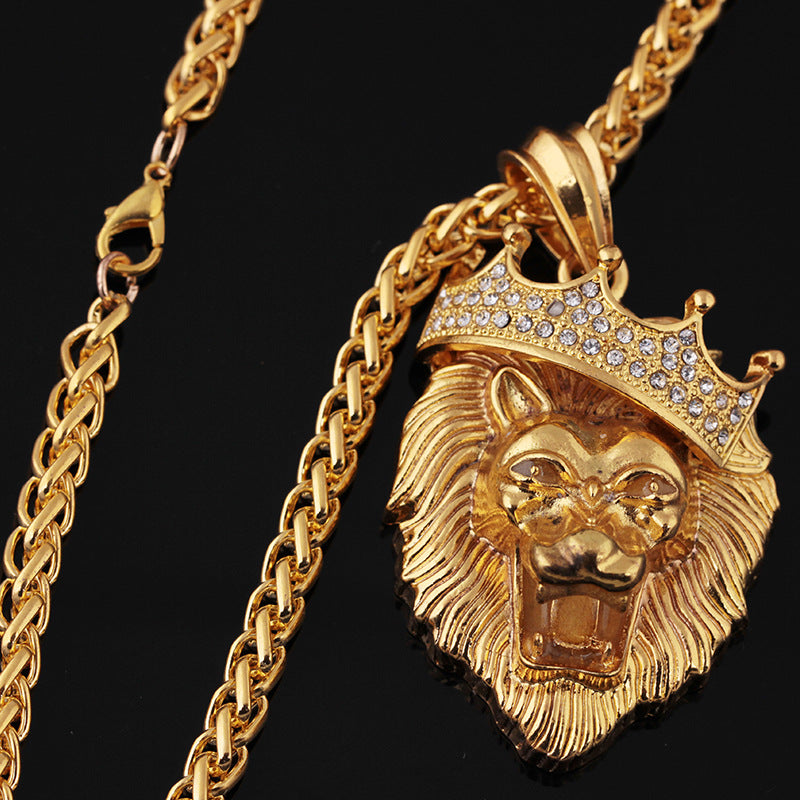 Diamond crown lion hip hop luminous necklace front view