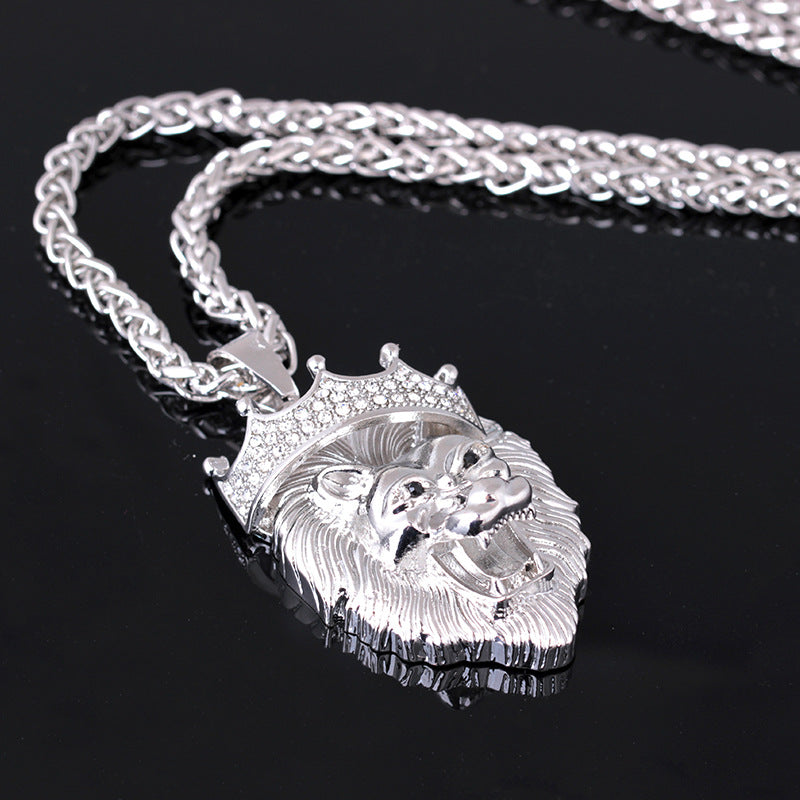 Diamond crown lion hip hop luminous necklace front view