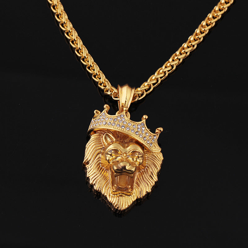 Diamond crown lion hip hop luminous necklace glowing pendant detail