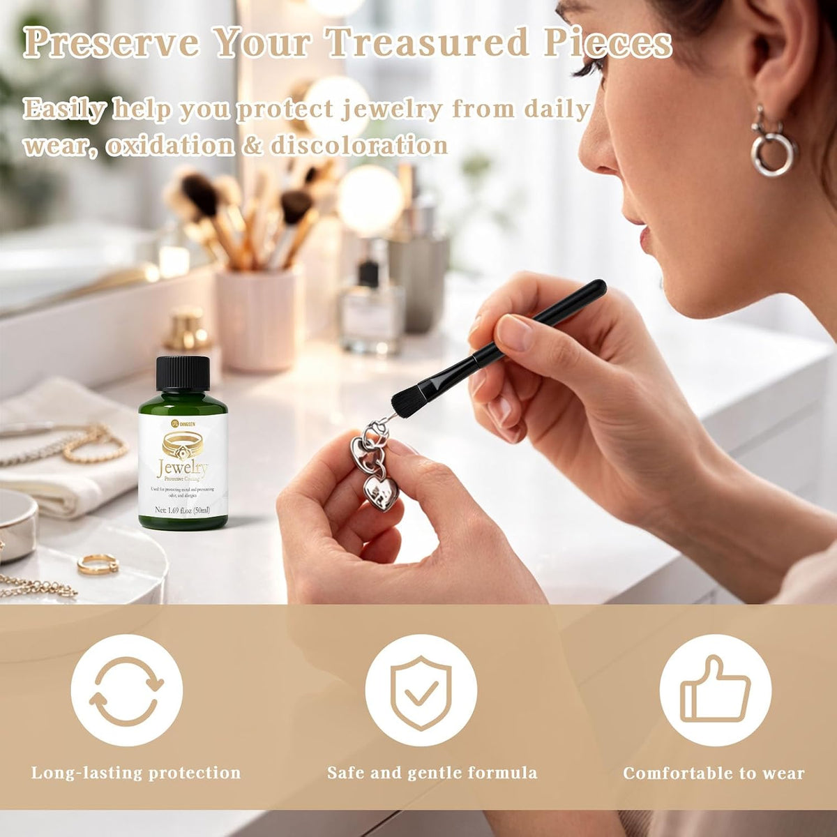 Jewelry protective coating anti tarnish kit being applied to necklace