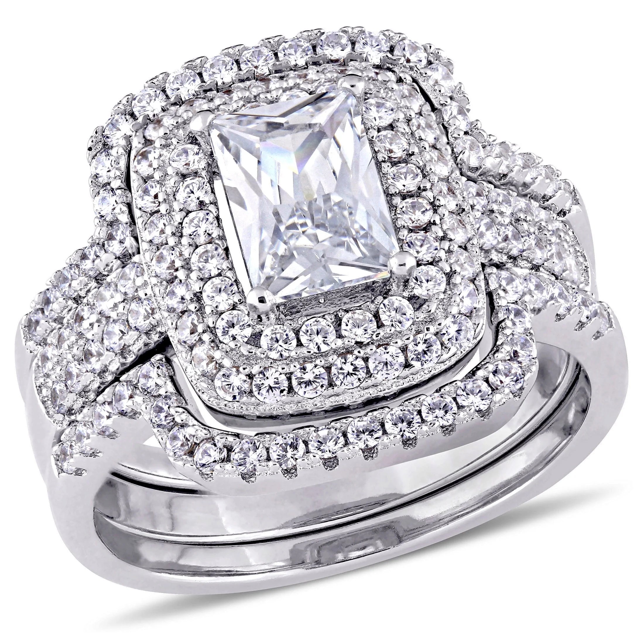 Cubic zirconia emerald sterling silver bridal set stone