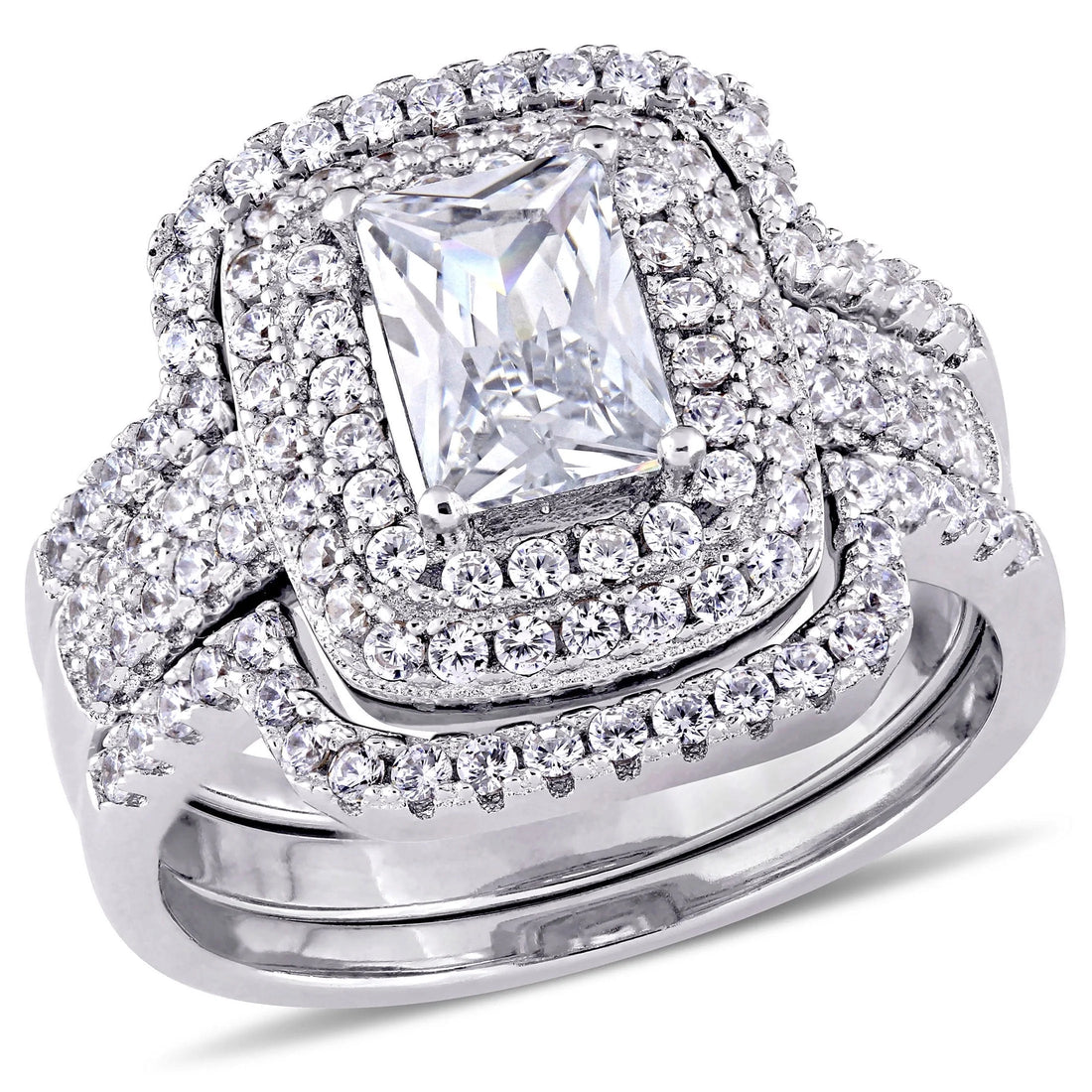 Cubic zirconia emerald sterling silver bridal set stone
