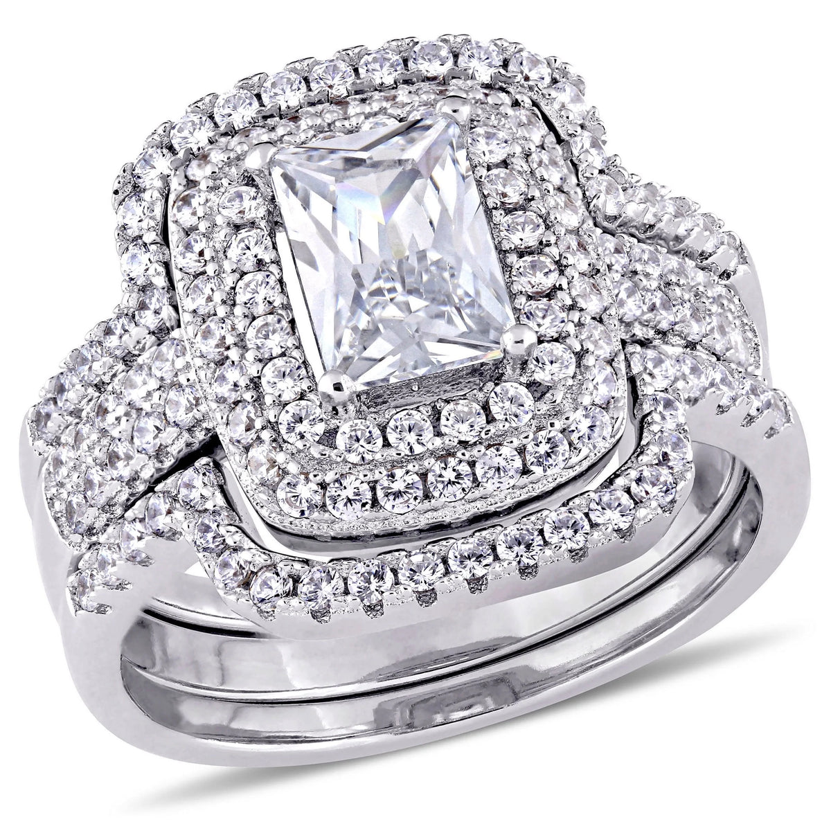 Cubic zirconia emerald sterling silver bridal set stone
