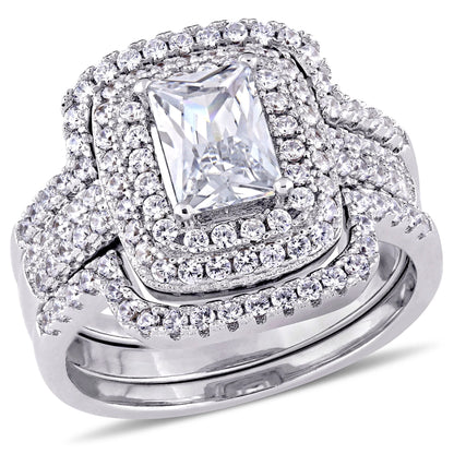 Cubic zirconia emerald sterling silver bridal set stone