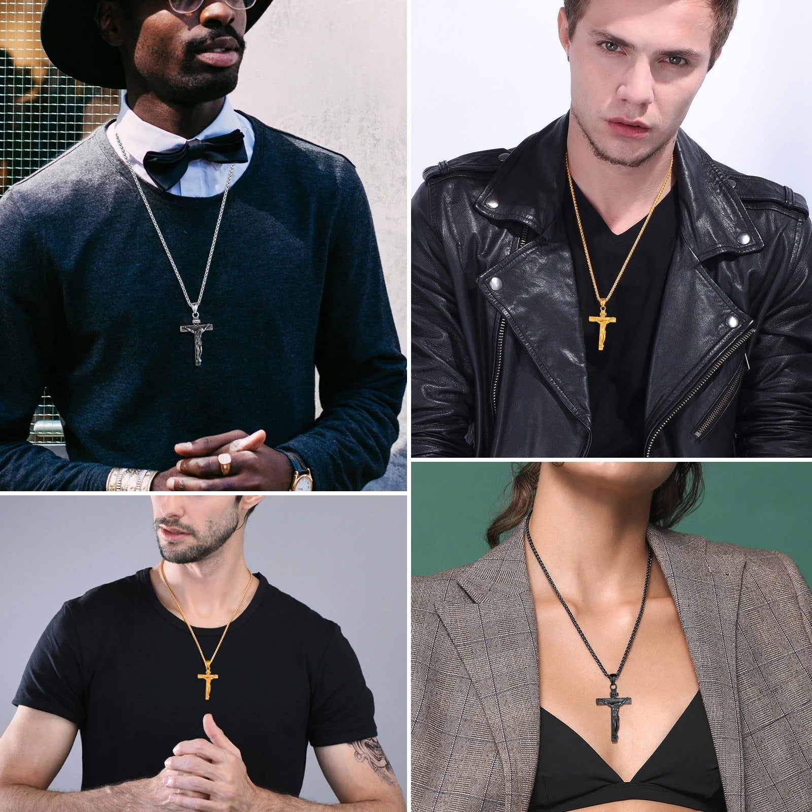 Gold plated cross necklace for men INRI crucifix pendant