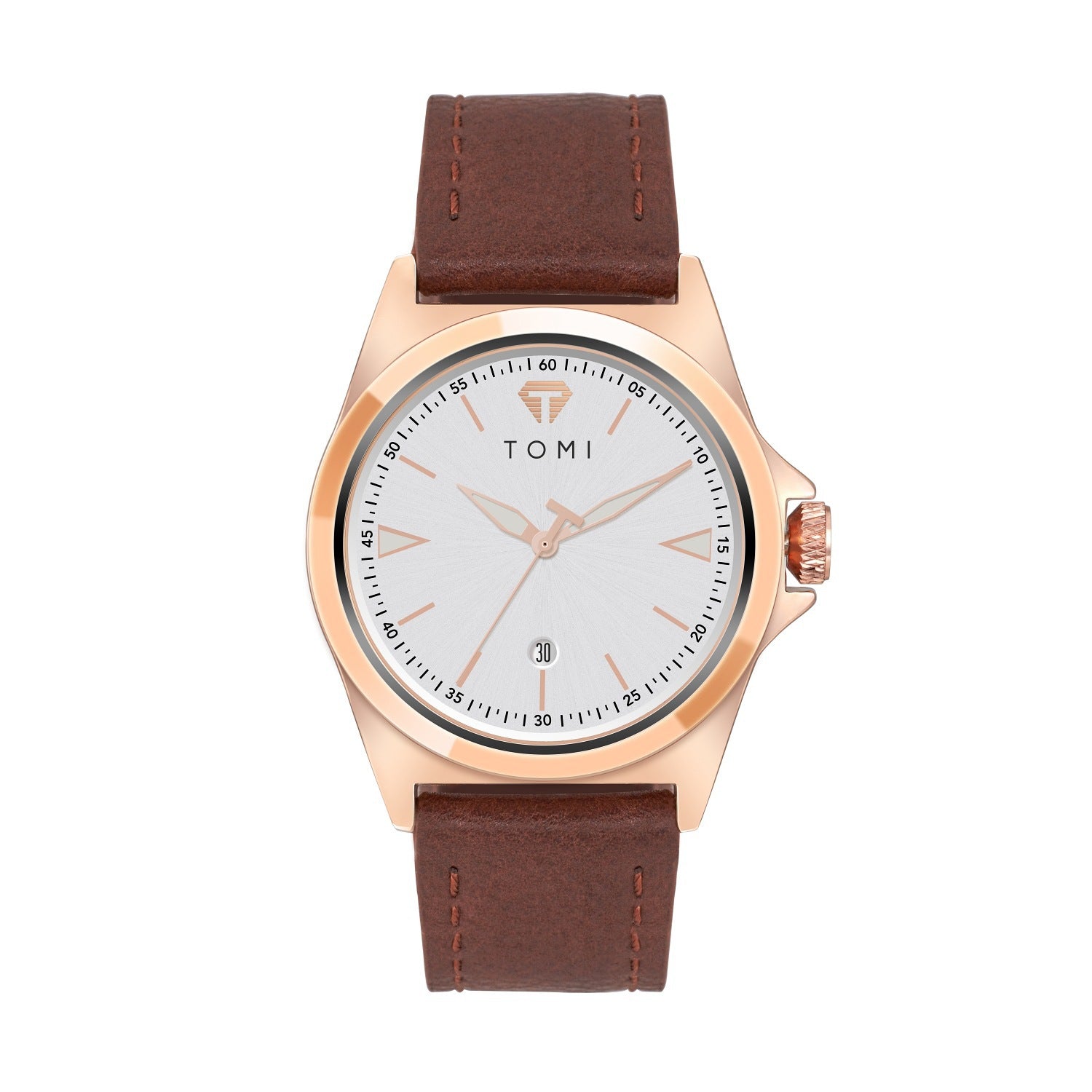 Waterproof leather strap quartz mens watch on wrist