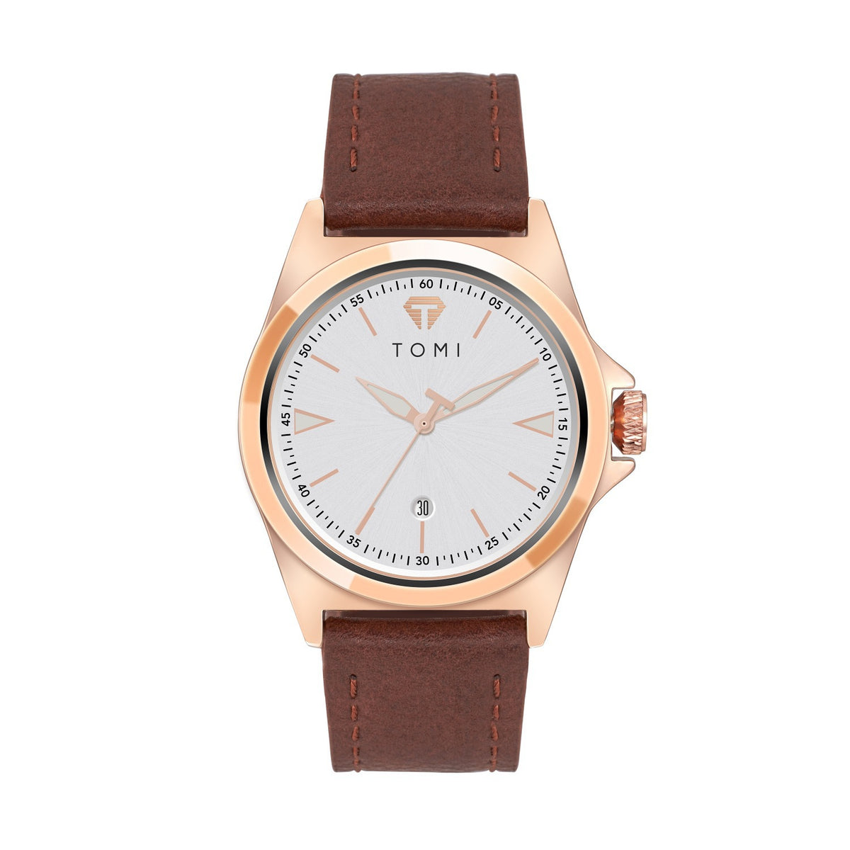 Waterproof leather strap quartz mens watch on wrist
