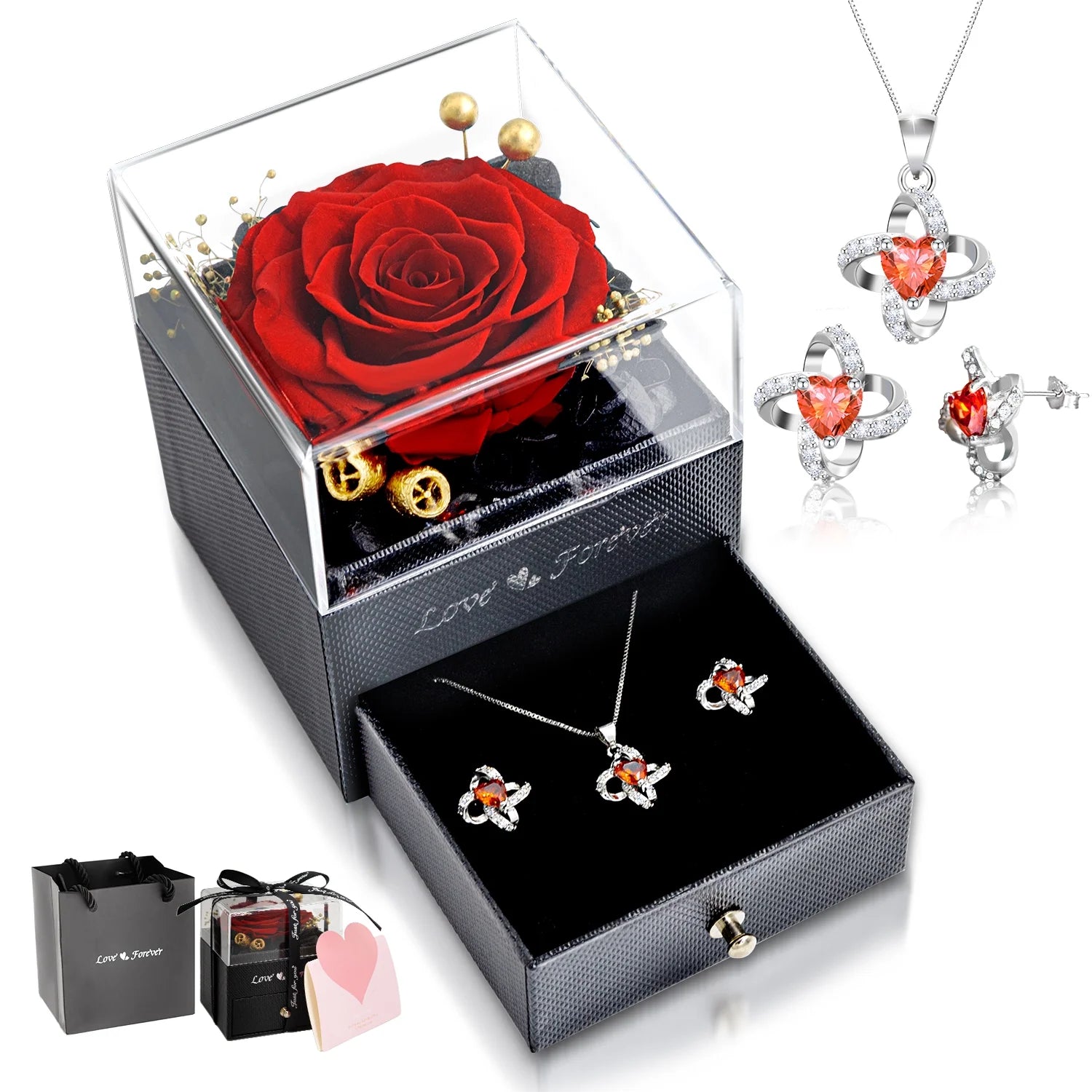 Eternal Rose Necklace Earrings Set Gift for Women