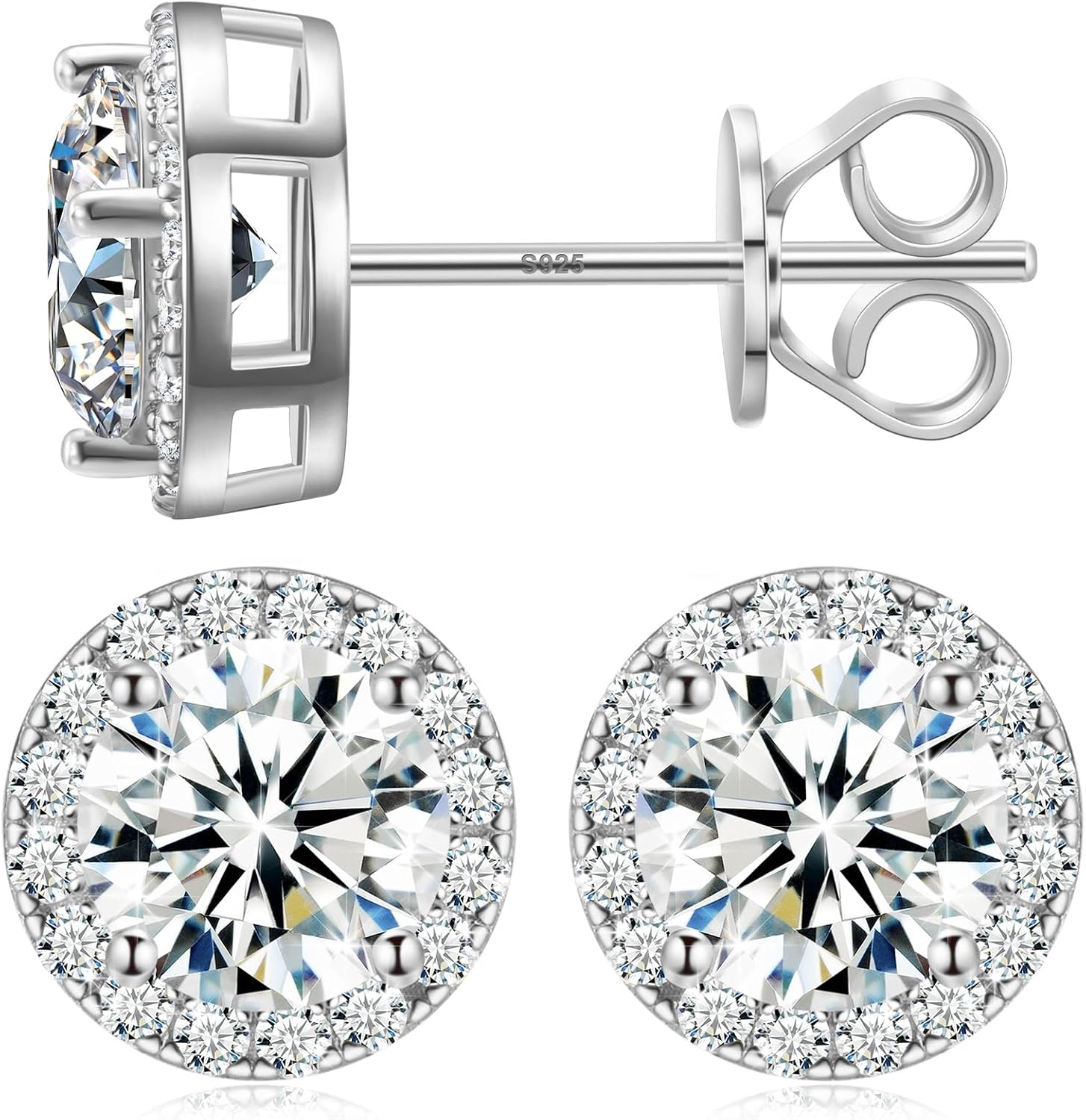 Moissanite Halo Earrings 0.2-4Carats(3-8Mm) Moissanite Stud Earrings 18K Gold over 925 Sterling Silver Earrings for Women Men D Color VVS1 round Cluster Stud Push Back Ice Out Ear Studs