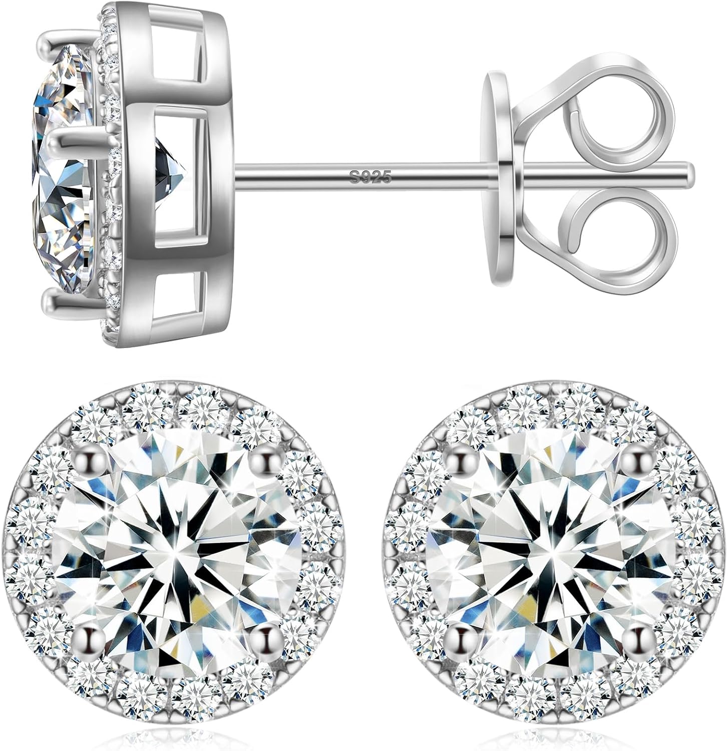 Moissanite Halo Earrings 0.2-4Carats(3-8Mm) Moissanite Stud Earrings 18K Gold over 925 Sterling Silver Earrings for Women Men D Color VVS1 round Cluster Stud Push Back Ice Out Ear Studs