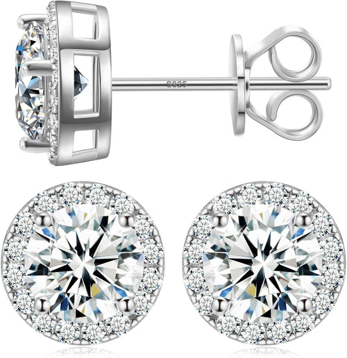 Moissanite Halo Earrings 0.2-4Carats(3-8Mm) Moissanite Stud Earrings 18K Gold over 925 Sterling Silver Earrings for Women Men D Color VVS1 round Cluster Stud Push Back Ice Out Ear Studs
