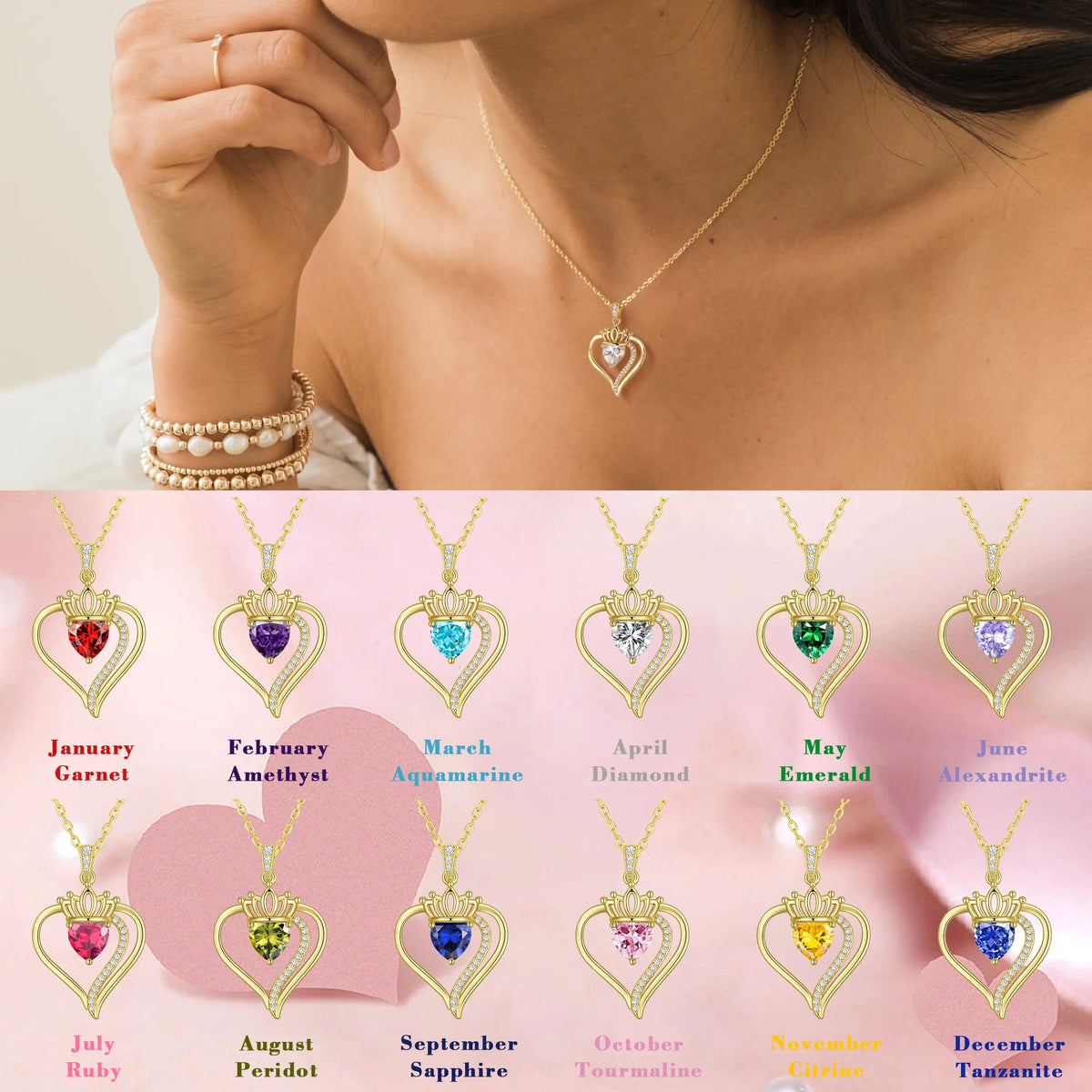 18K gold plated peridot birthstone necklace for women
