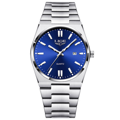 Waterproof luminous quartz calendar wristwatch dial and calendar detail