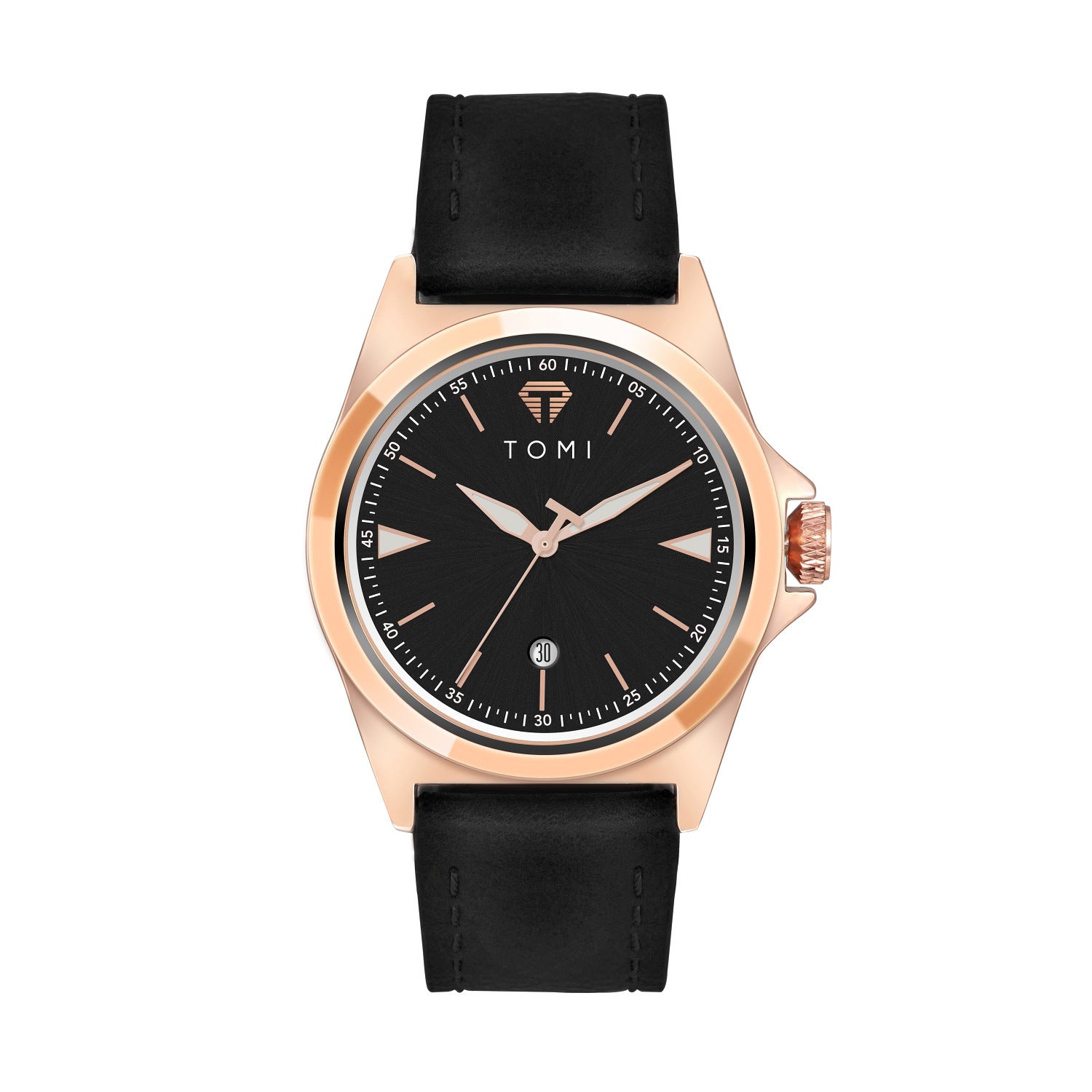 Waterproof leather strap quartz mens watch on wrist