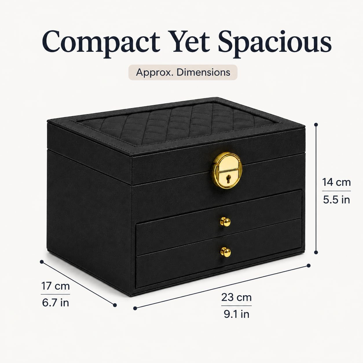 Large leather jewelry organizer box for women two drawers