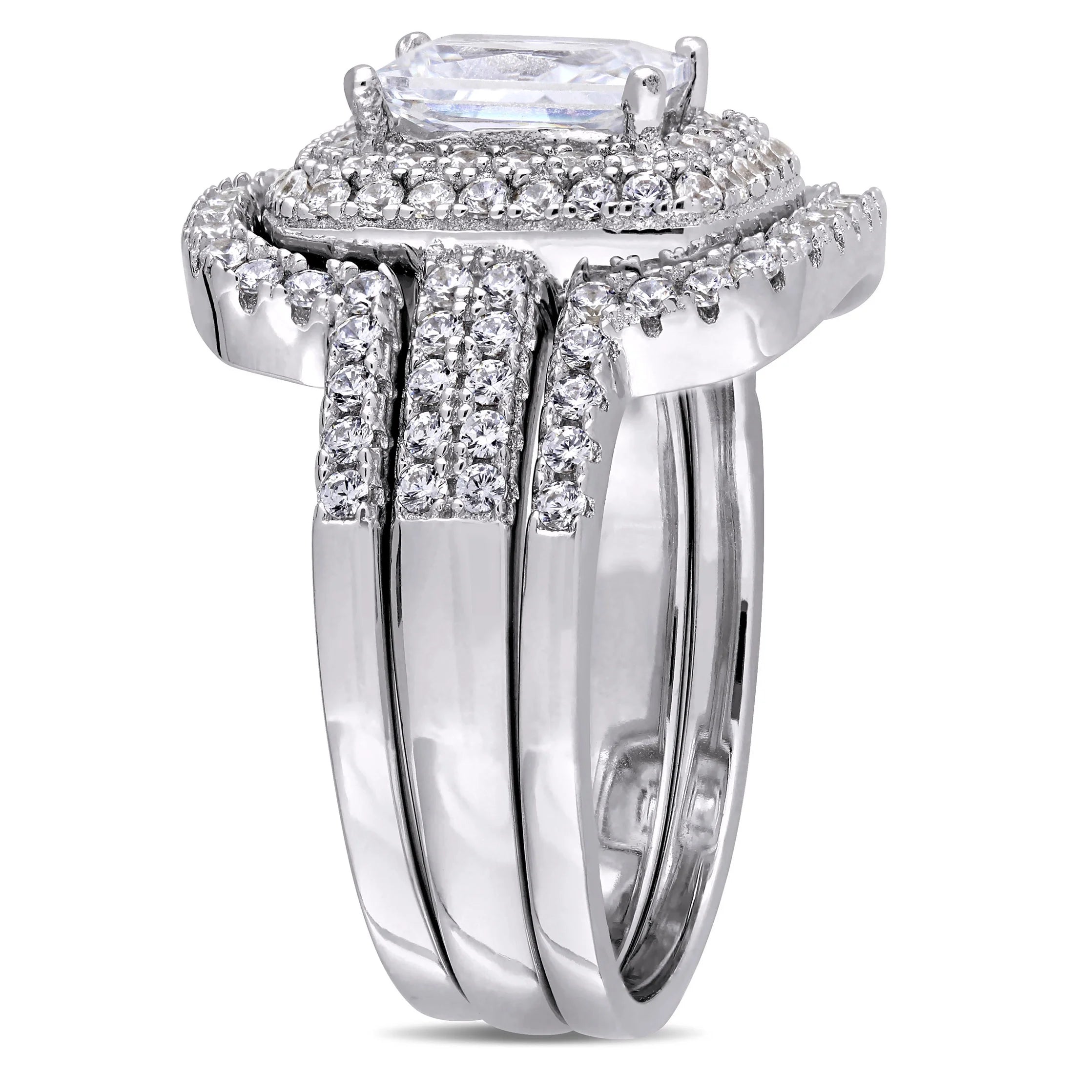 Cubic zirconia emerald sterling silver bridal set stone