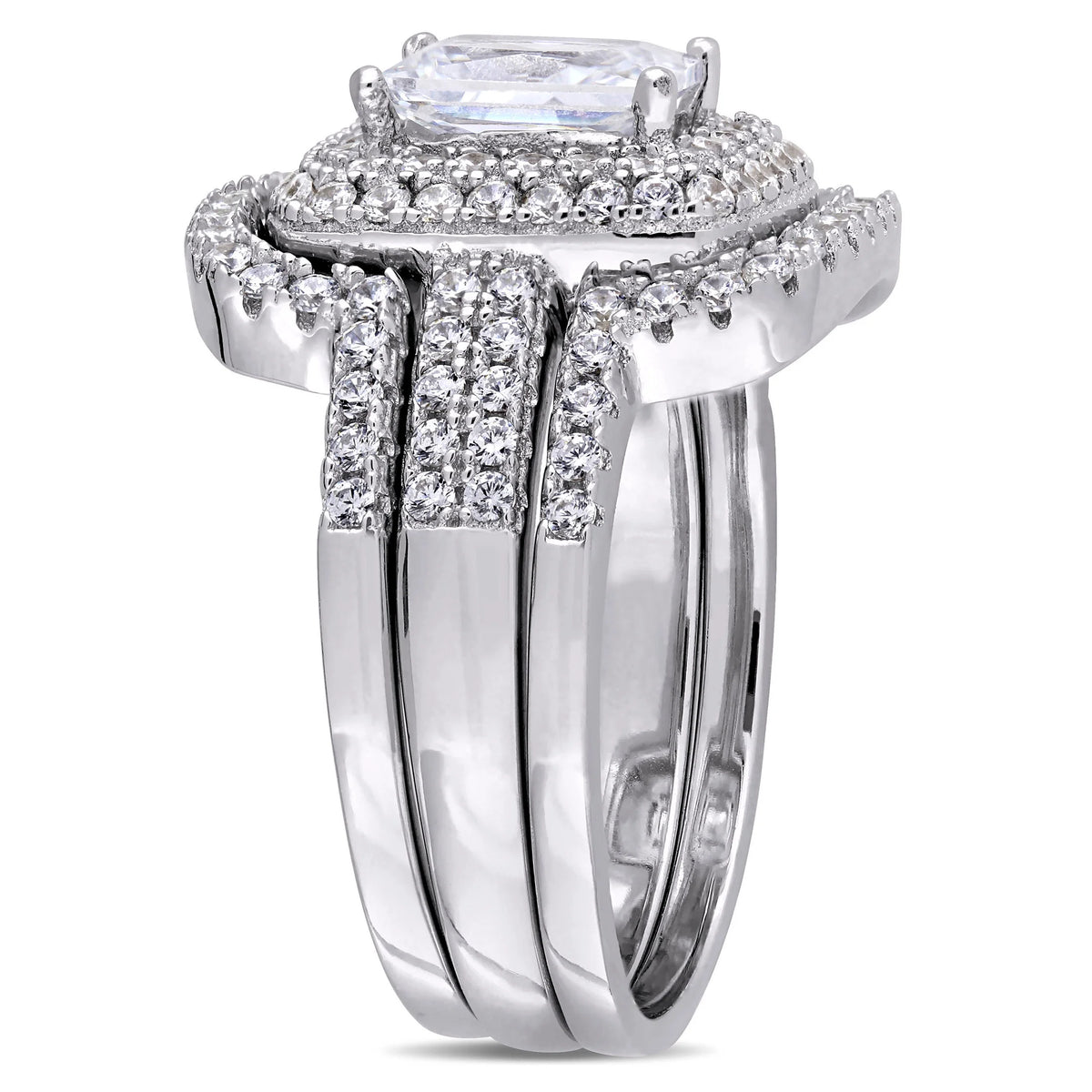 Cubic zirconia emerald sterling silver bridal set stone