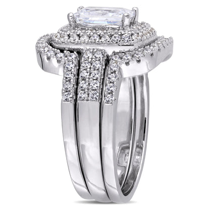 Cubic zirconia emerald sterling silver bridal set stone